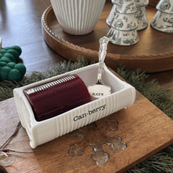 Mud Pie Can-Berry Dish 2 Piece Set Ceramic & Silver Cranberry Turkey Dressing - Picture 9 of 9